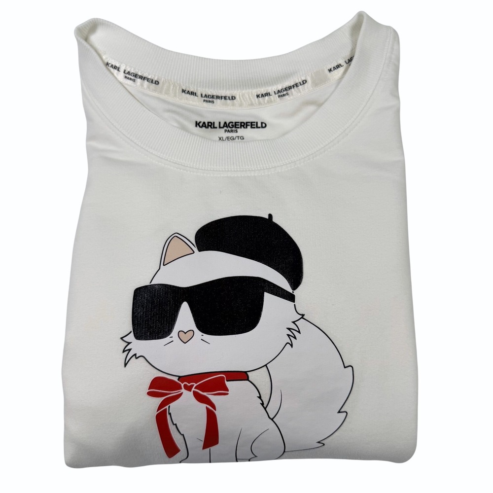 Karl Lagerfeld White Cat Graphic Women's Top
